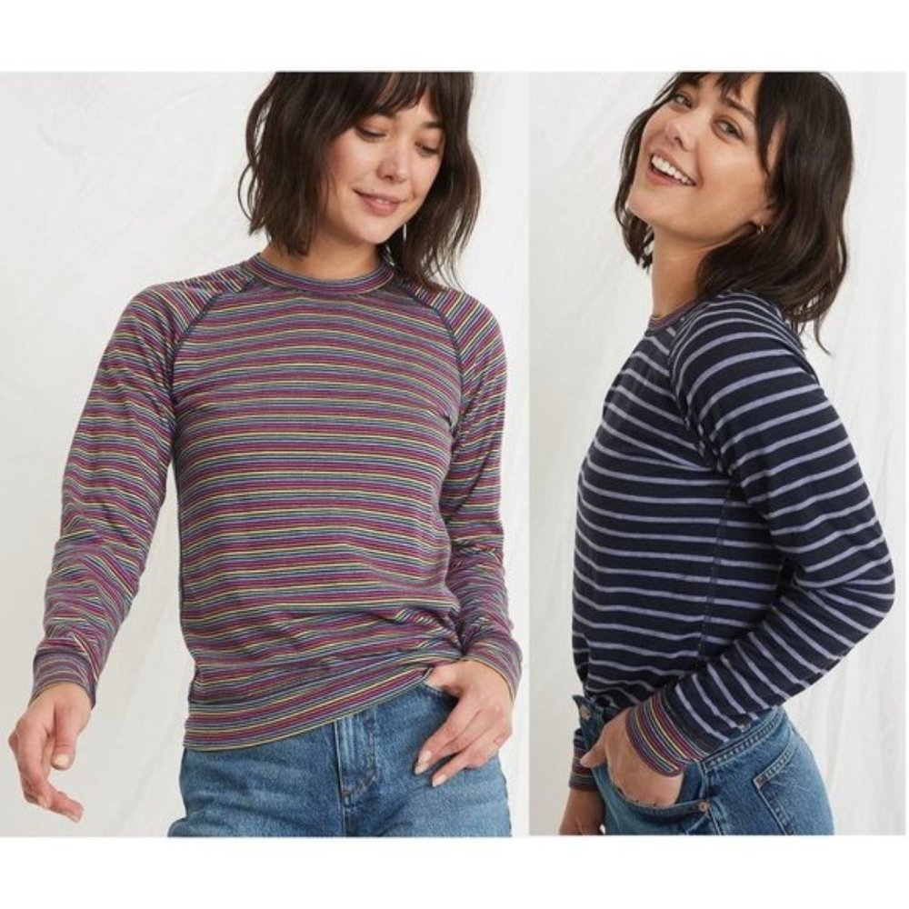 NWT Marine Layer XS Reversible Raglan Navy / Rainbow Stripe Shirt